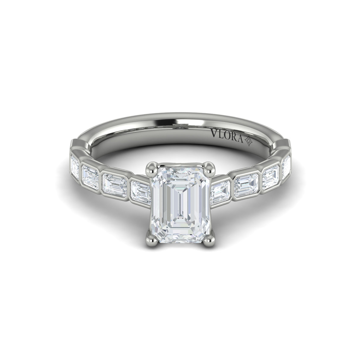 Vlora White Gold Bezel Emerald Diamond Engagement Ring Mounting