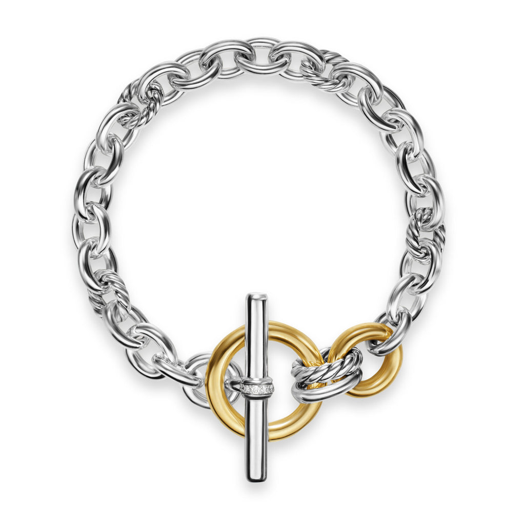 David Yurman Silver and Yellow Gold Mercer Single Row Toggle Bracelet