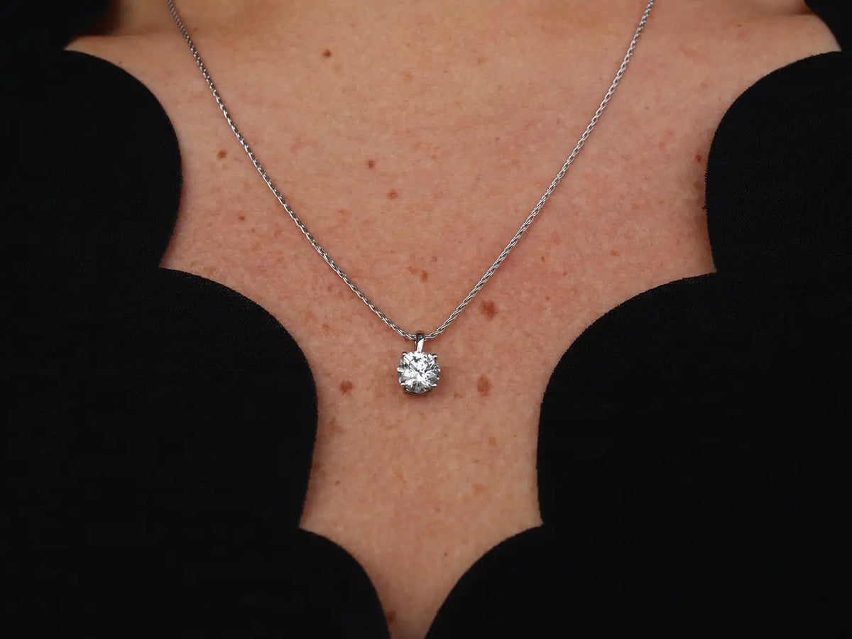 Diamond pendent necklace on woman