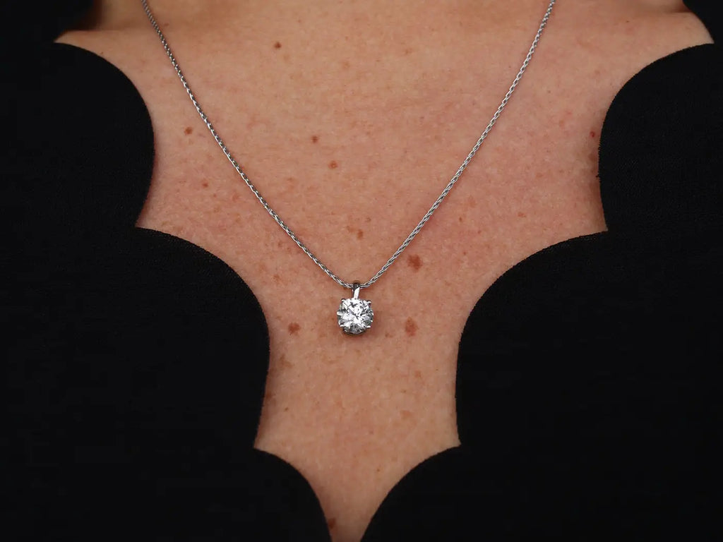 Diamond pendent necklace on woman