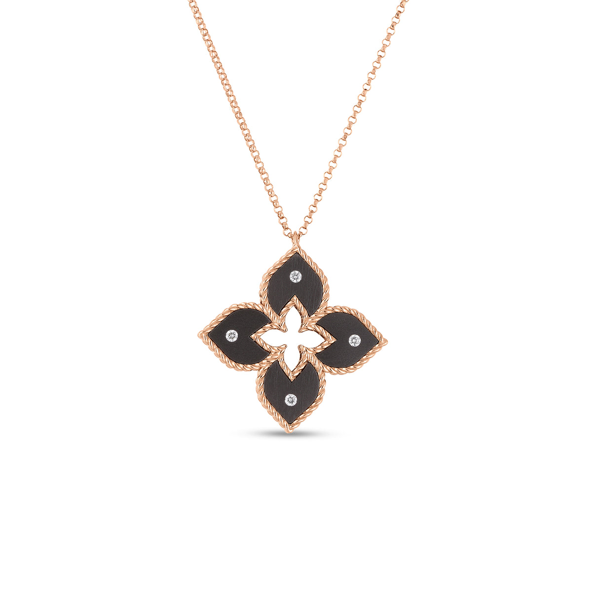 Roberto Coin Rose Gold Venetian Princess Medium Grey Titanium Necklace