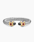 David Yurman Silver and Gold Renaissance Cable Flex Hematine, Rhodolite Garnet and Iolite Bracelet