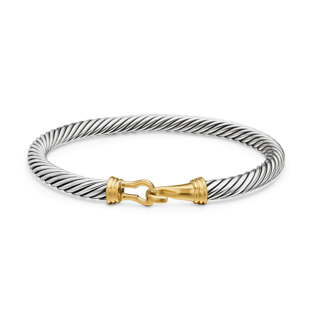 David Yurman Sterling Silver and Yellow Gold Buckle Classic Cable Bracelet