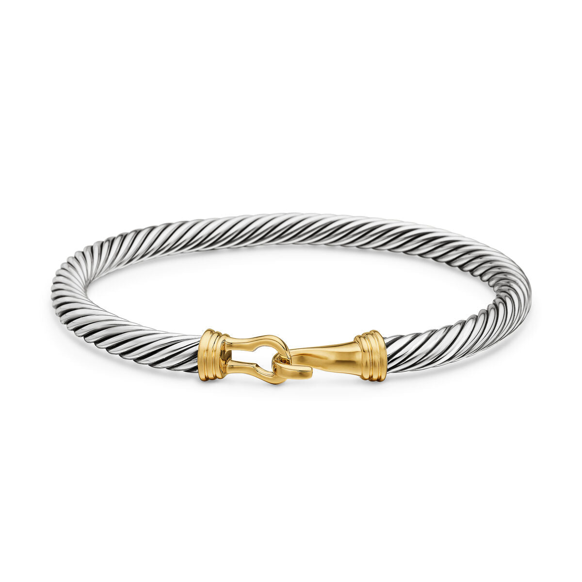 David Yurman Sterling Silver and Yellow Gold Buckle Classic Cable Bracelet