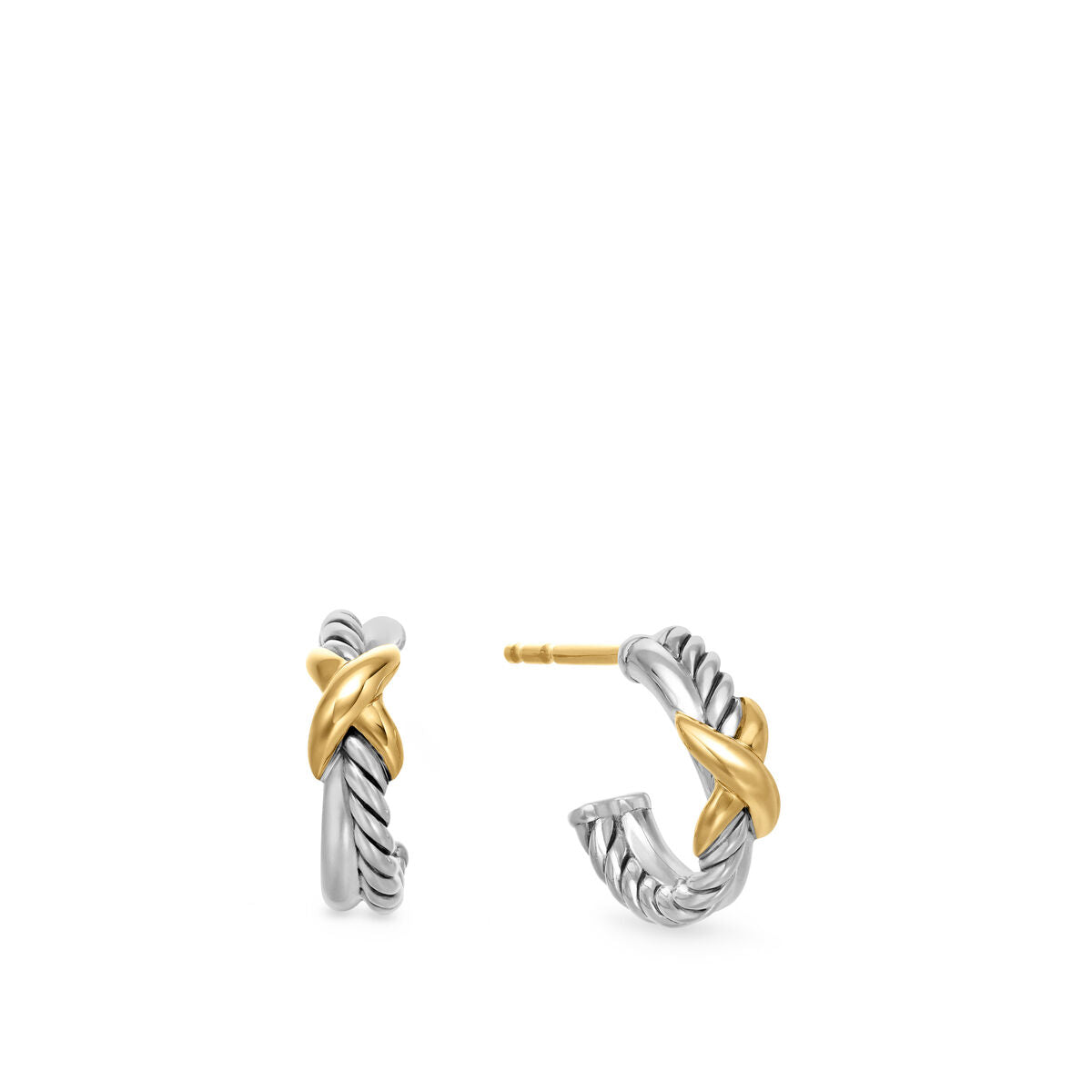 David Yurman Sterling Silver and Yellow Gold Petite X Mini Hoop Earrings