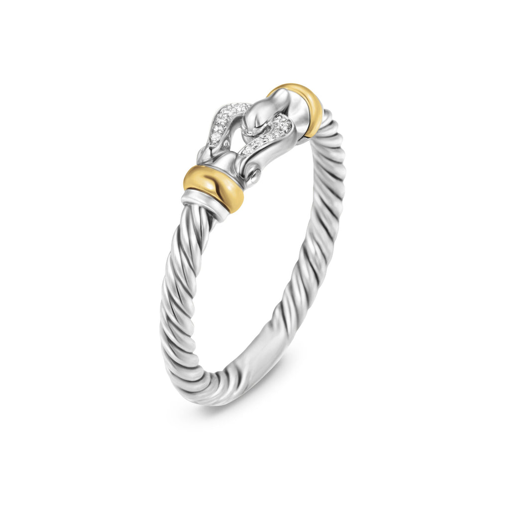 David Yurman Sterling Silver and Yellow Gold Petite Buckle Ring with Diamonds