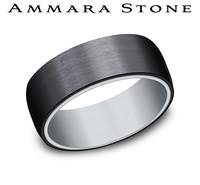 Ammara Stone White Gold and Black Titanium Satin Finish Wedding Band
