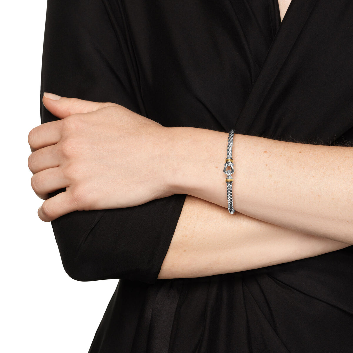 David Yurman Sterling Silver and Yellow Gold Cable Flex Buckle Bracelet