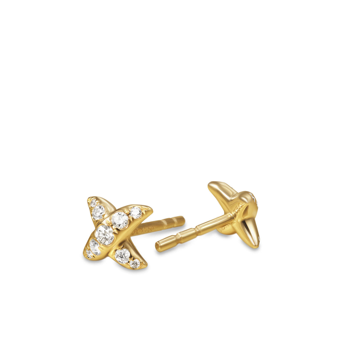 David Yurman Yellow Gold Crossover X Diamond Stud Earrings