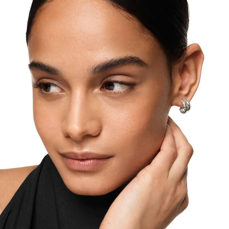 David Yurman Sterling Silver Mercer Double Hoop Huggie Earrings
