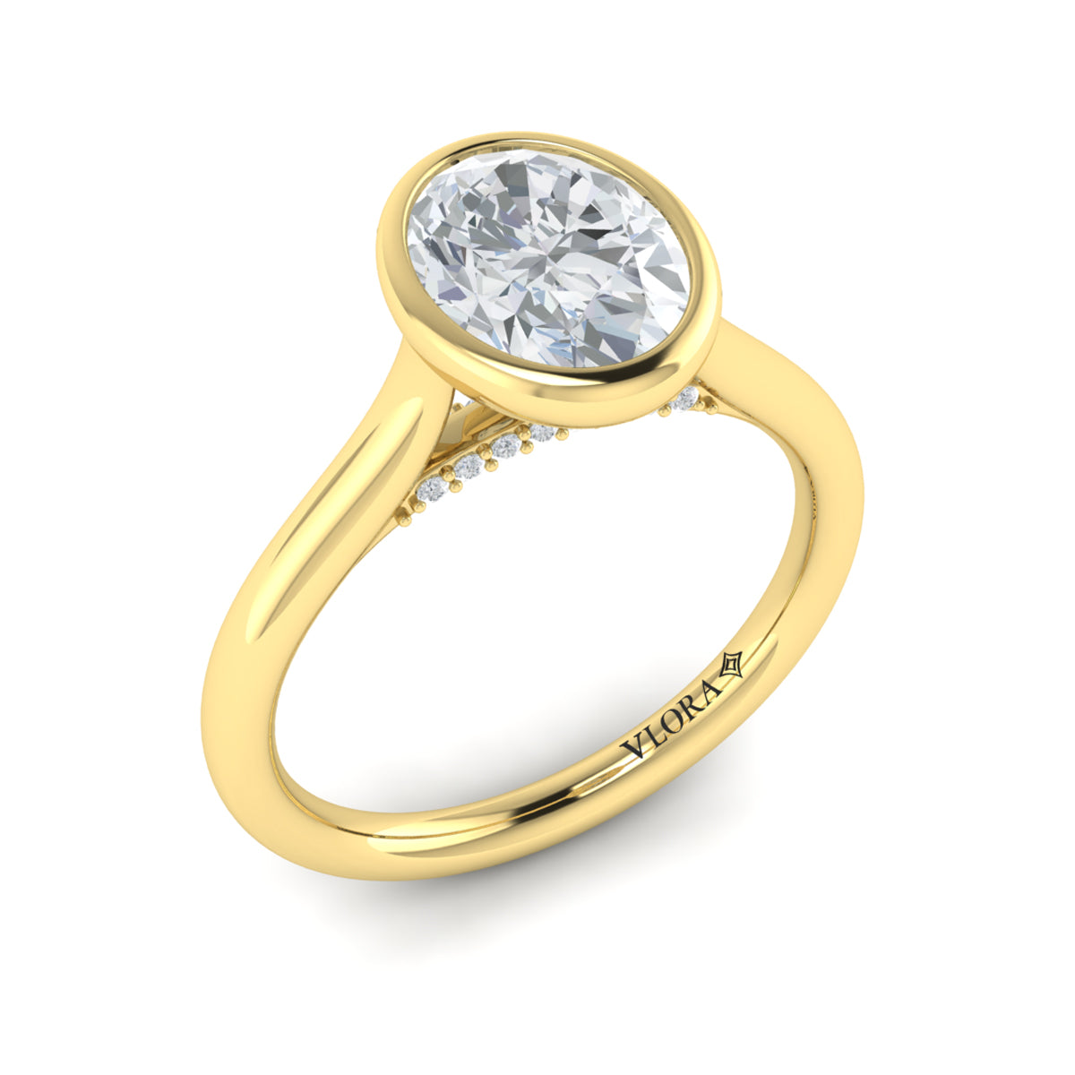 Vlora Yellow Gold Bezel Set Diamond Bridge Engagement Ring Mounting