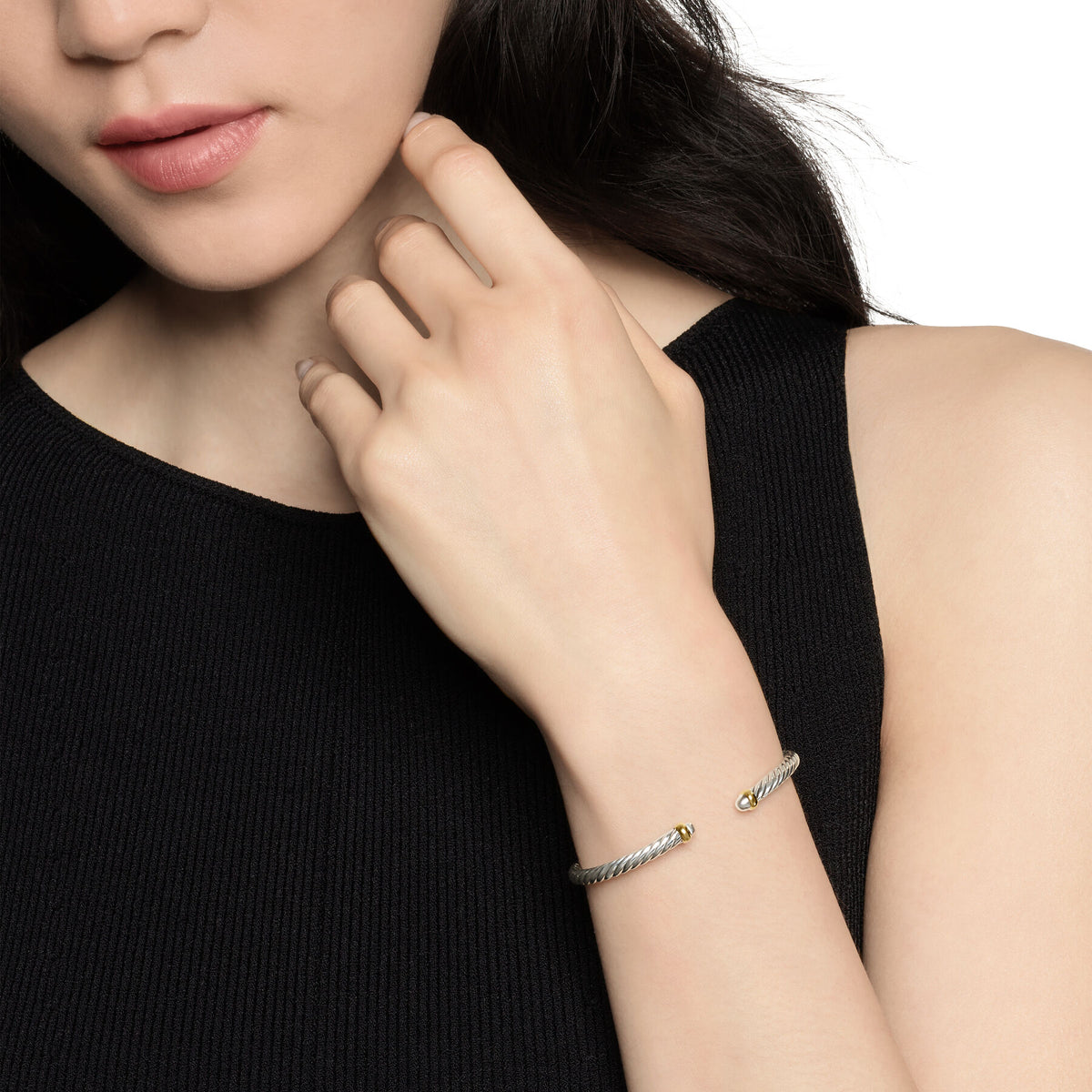 David Yurman Sterling Silver and Yellow Gold Cable Flex Bracelet