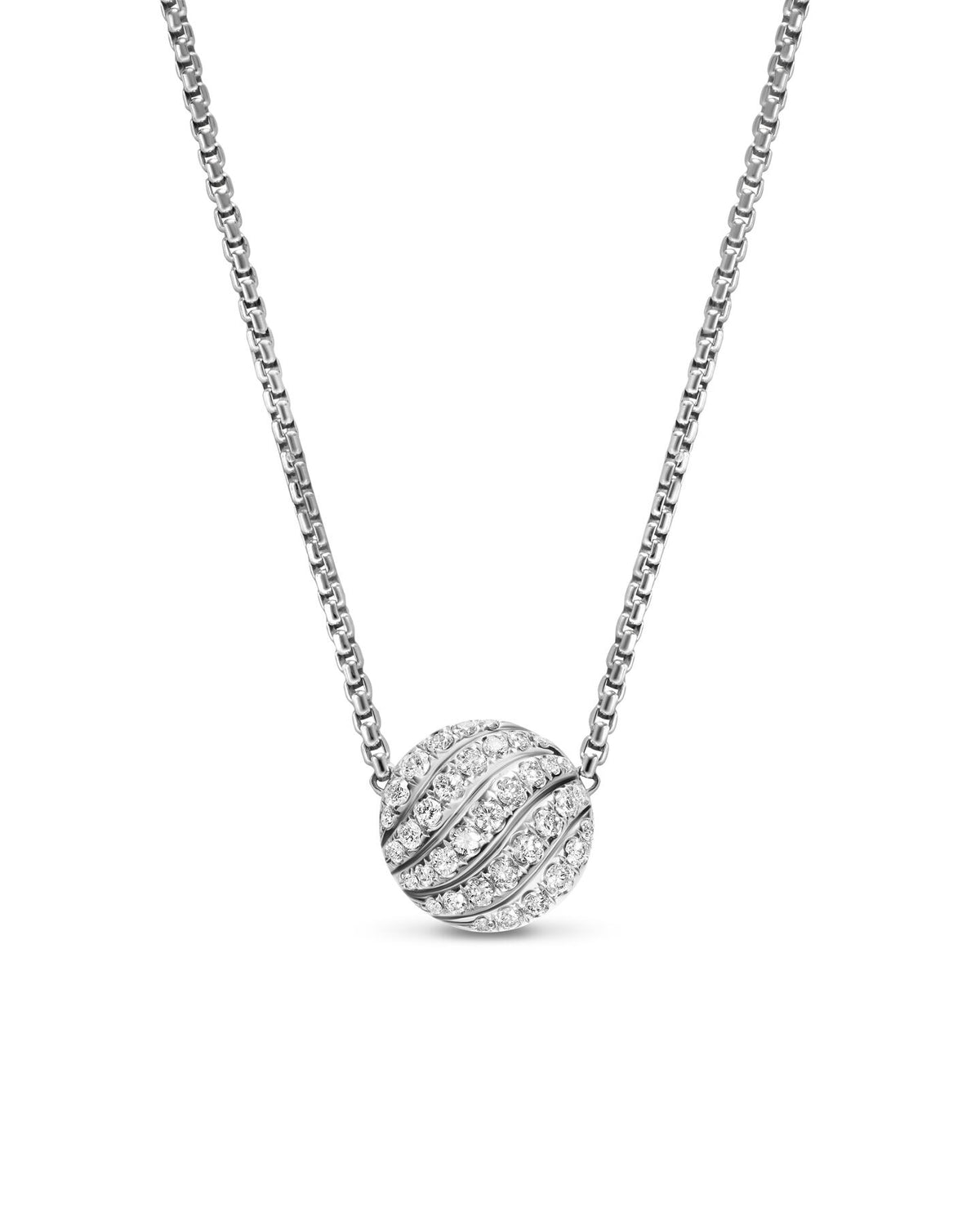 David Yurman Silver Sculpted Cable Diamond Pendant Necklace