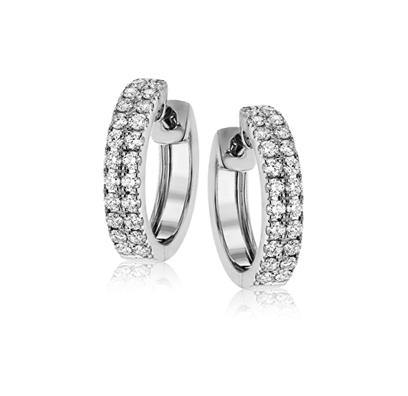 Simon G White Gold Diamond Double Row Small Hoop Earrings