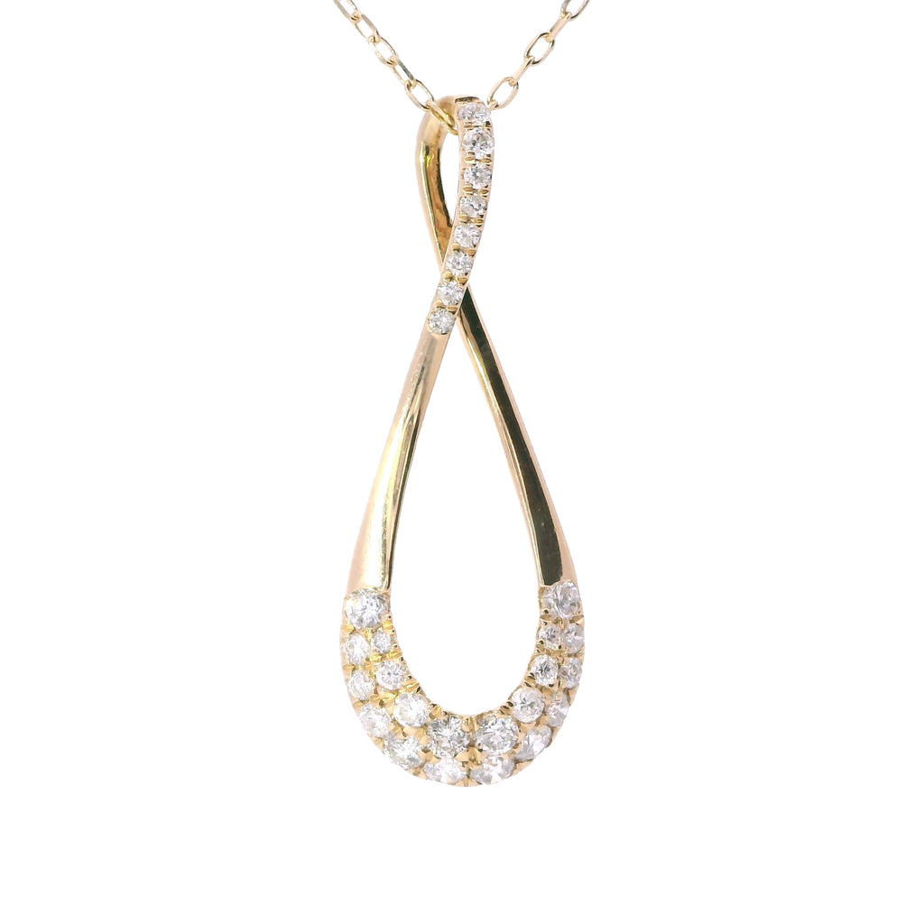 Yellow Gold Long Infinity Diamond Pave Pendant and Bezel Diamond Station Chain Necklace