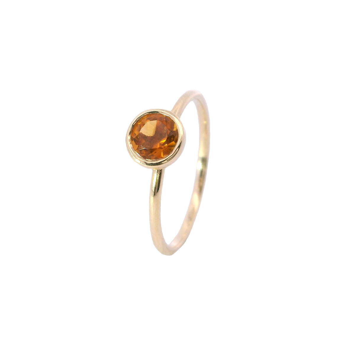 Yellow Gold Round Citrine Bezel Fashion Ring with a 0.44 Carat Citrine