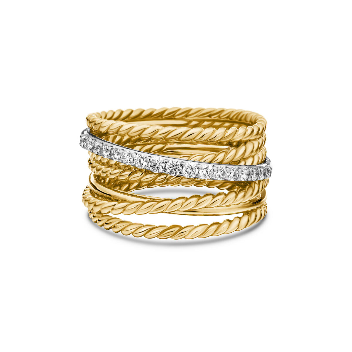David Yurman Yellow Gold Large Crossover Ring with Diamonds