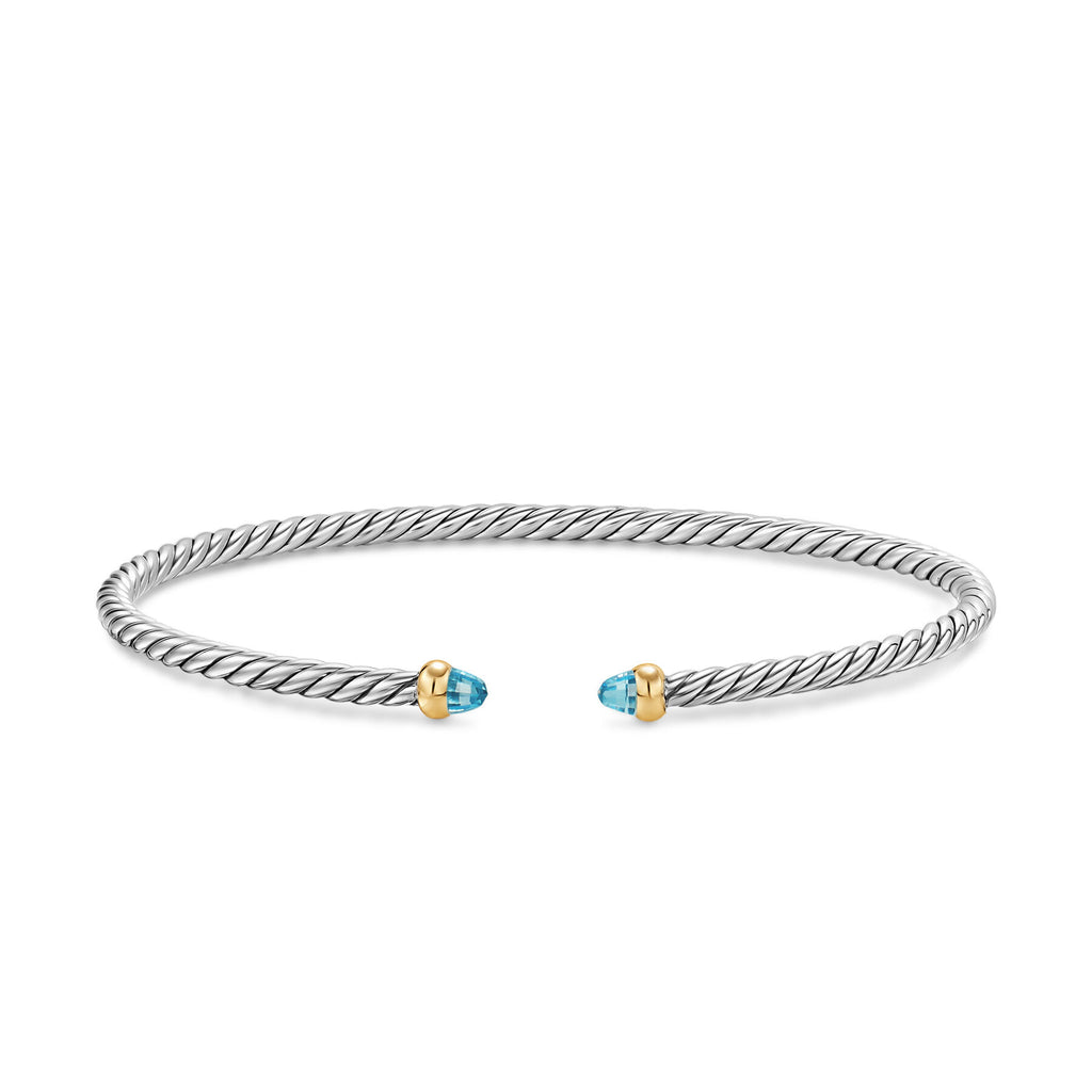 David Yurman Silver and Yellow Gold Micro Cable Flex Blue Topaz Bracelet