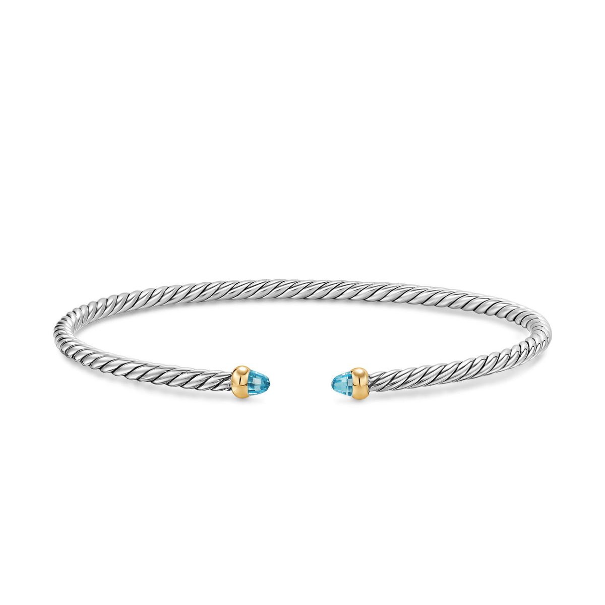 David Yurman Silver and Yellow Gold Micro Cable Flex Blue Topaz Bracelet
