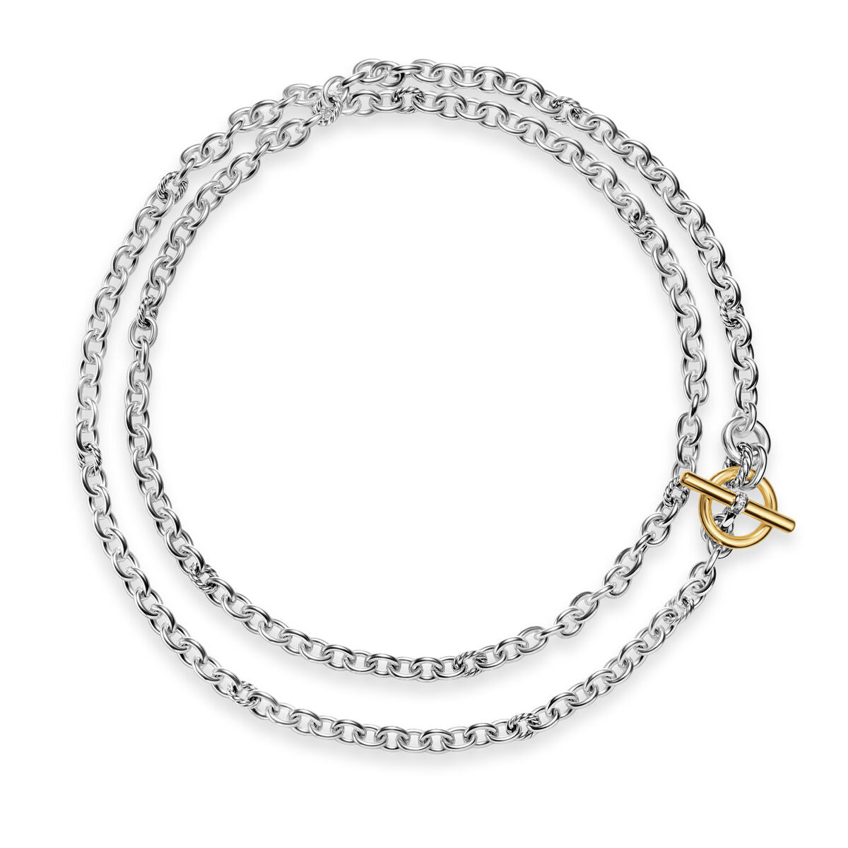 David Yurman Sterling Silver and Yellow Gold Mercer Double Row Toggle Necklace with Diamonds