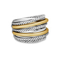 David Yurman Sterling Silver and Yellow Gold Wide Crossover Ring