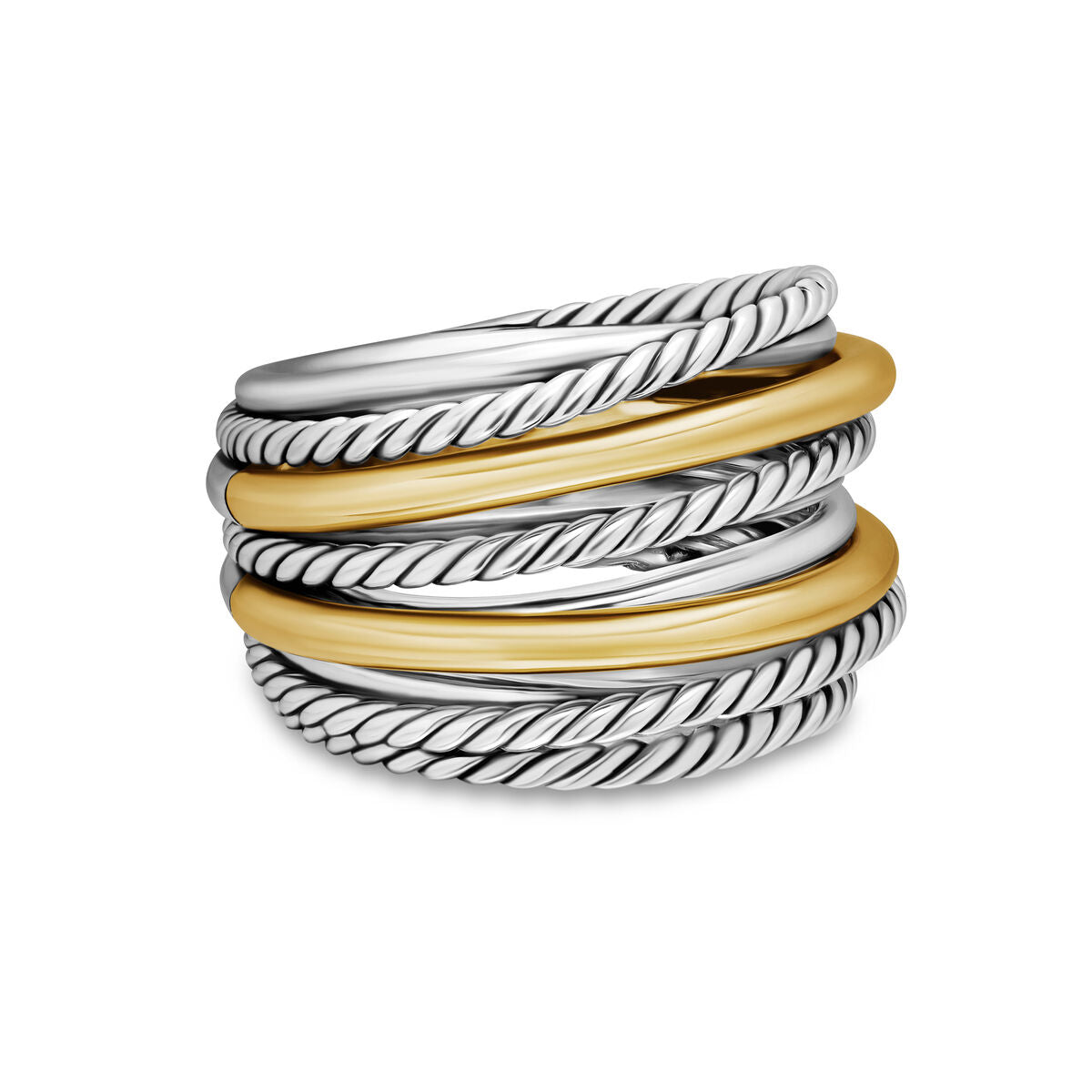 David Yurman Sterling Silver and Yellow Gold Wide Crossover Ring