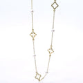 Yellow Gold-Plated Sterling Silver Quatrefoil and Pearl Station Necklace