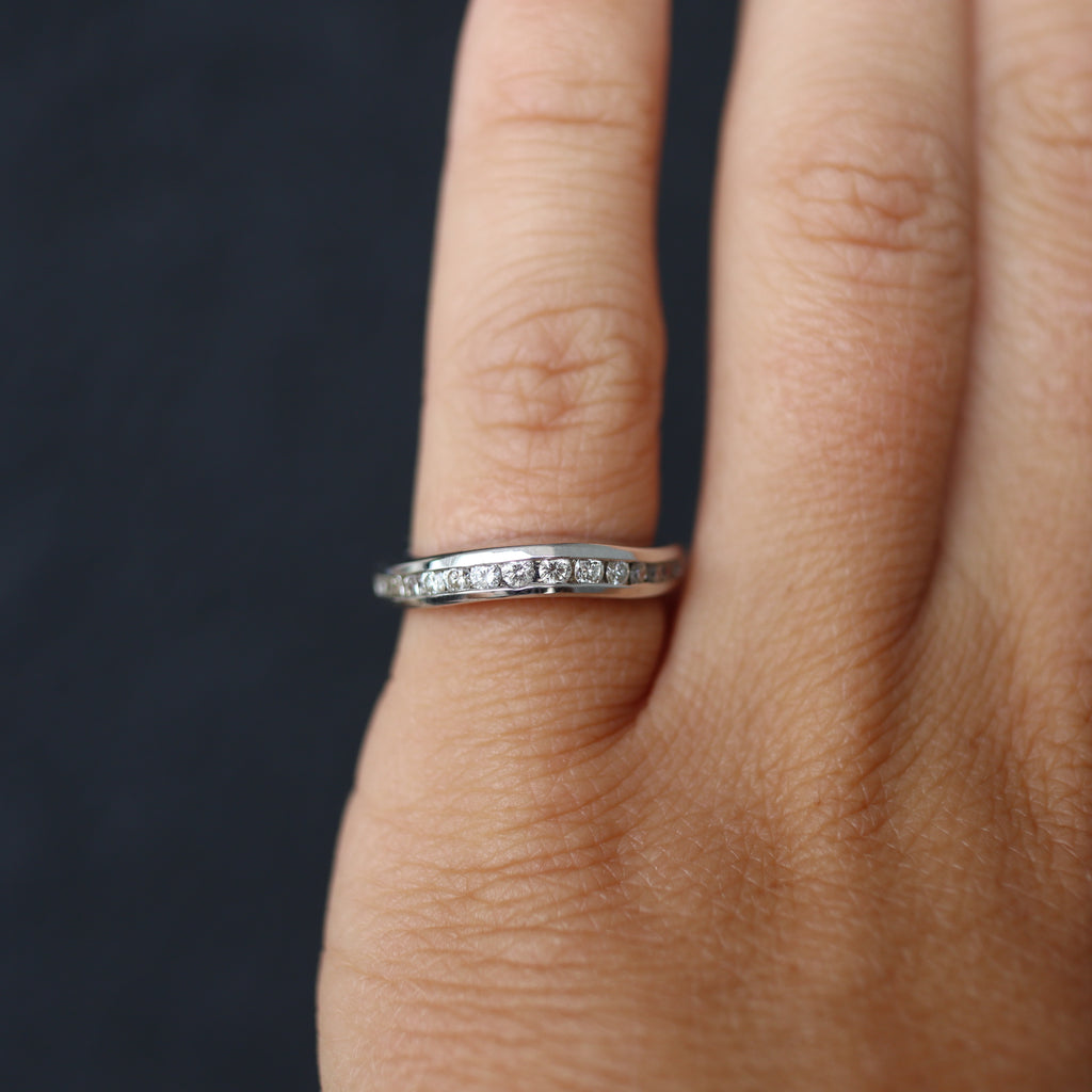 White Gold Contoured Channel Diamond Wedding Band