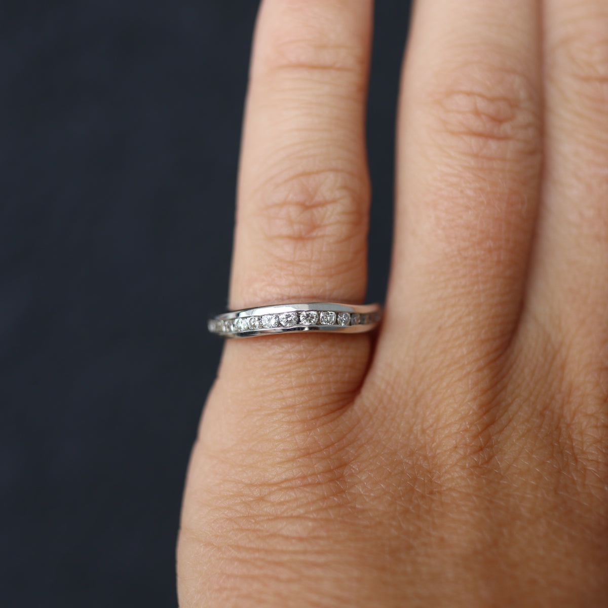 White Gold Contoured Channel Diamond Wedding Band