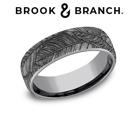 Brook and Branch Grey Tantalum Comfort Fit Bird Feather Wedding Band