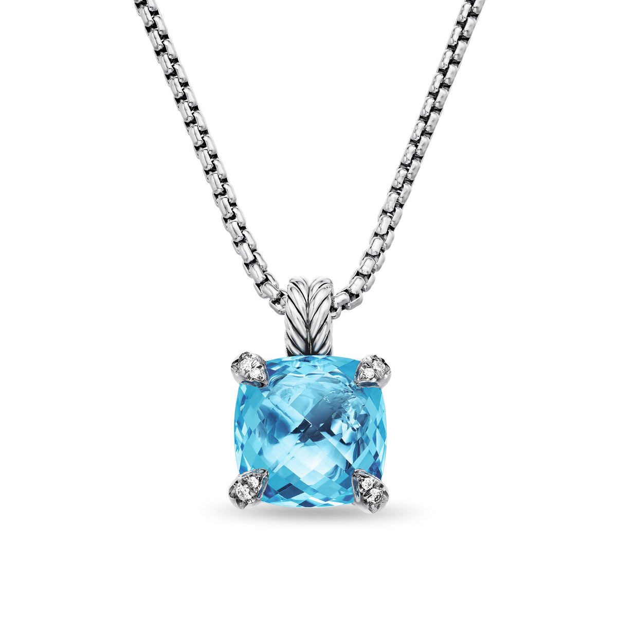 David Yurman Silver Chatelaine Blue Topaz Pendant Necklace