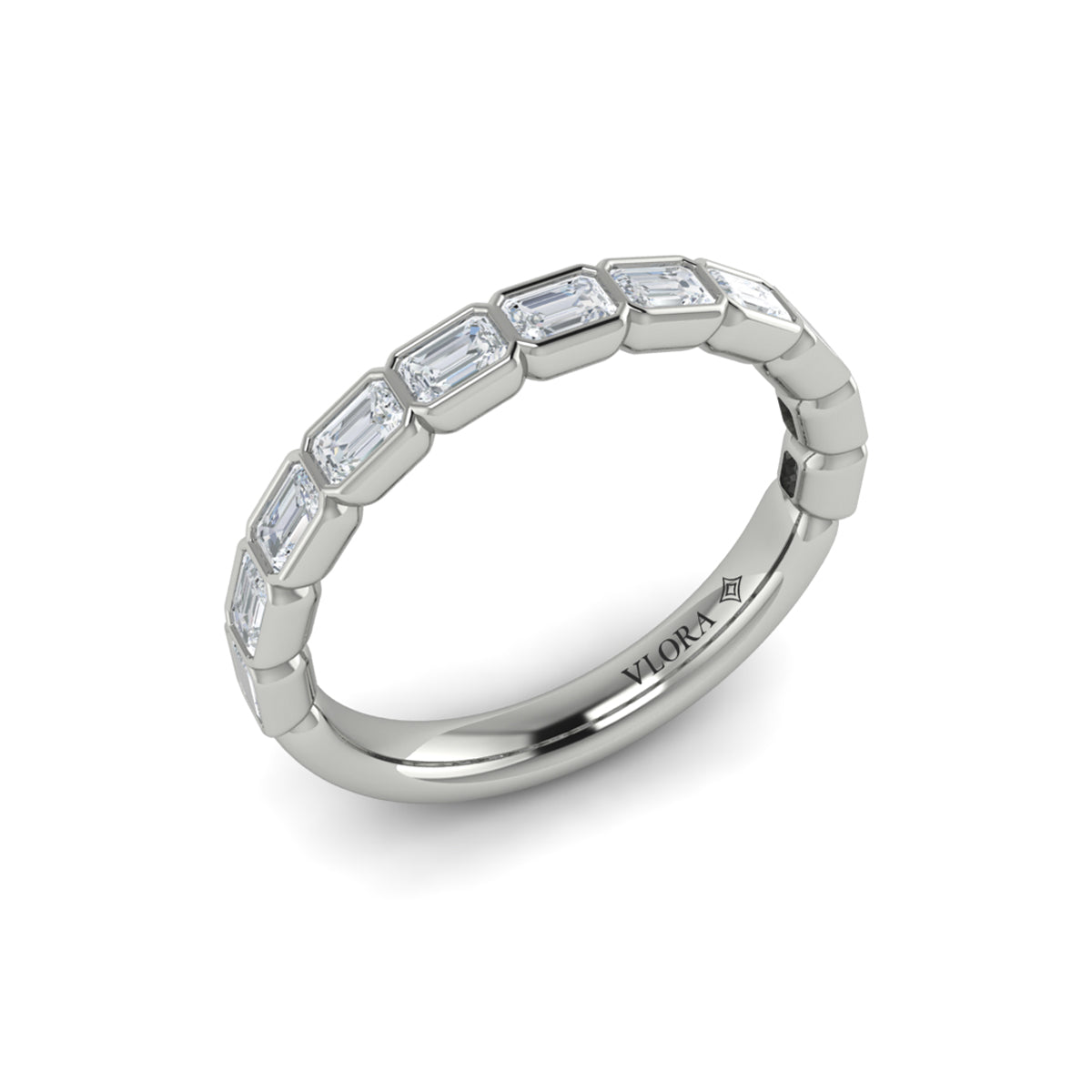Vlora White Gold Bezel Emerald Diamond Wedding Band