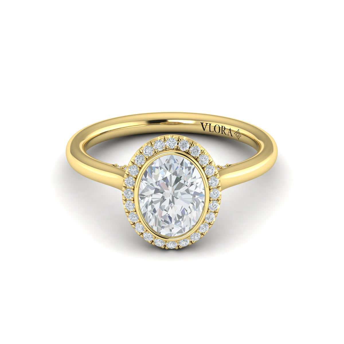 Vlora Yellow Gold Diamond Bezel Halo Engagement Ring Mounting