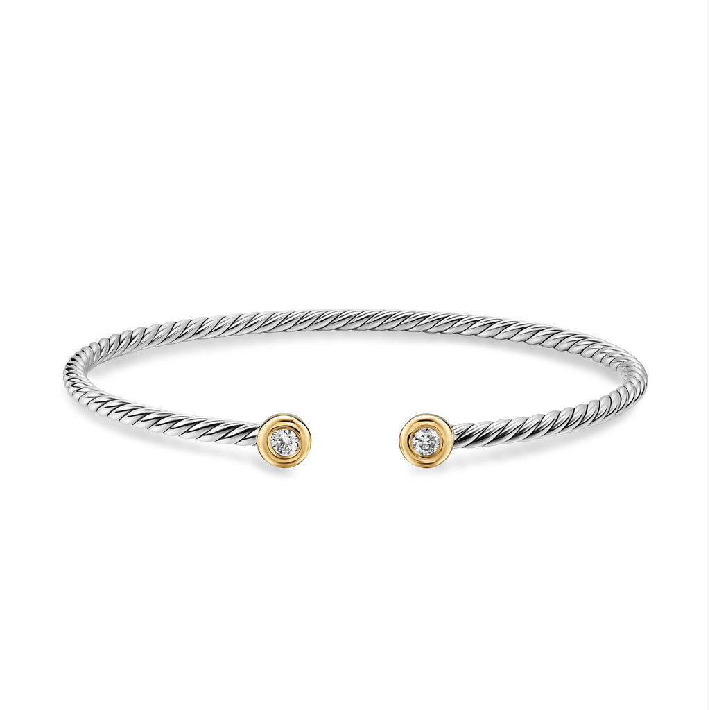 David Yurman Silver and Yellow Gold 2.6 mm Cable Flex Diamond Bracelet
