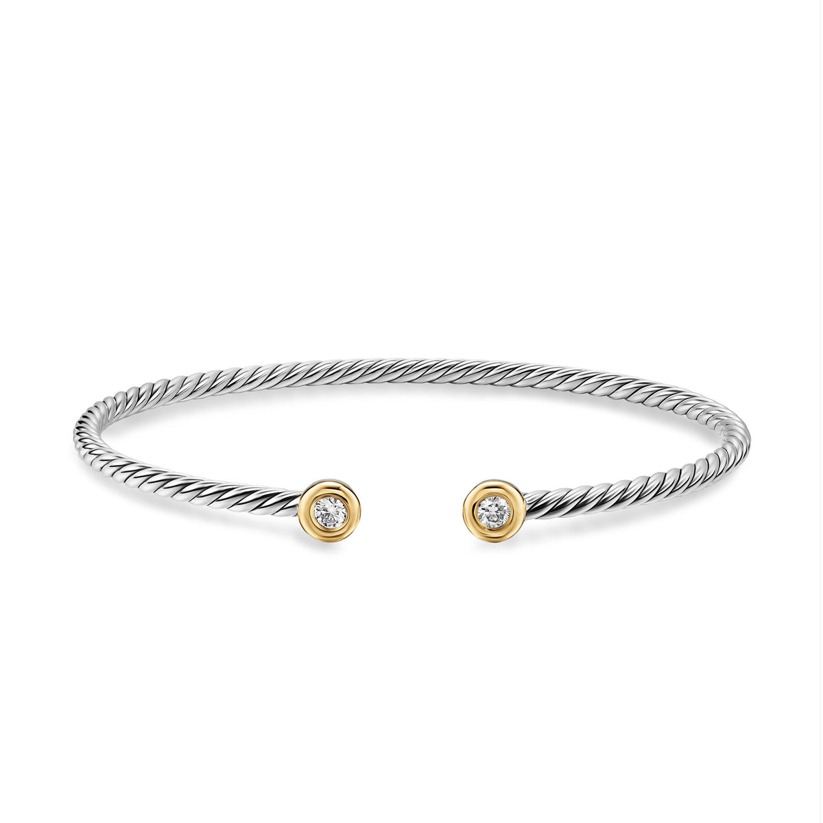 David Yurman Silver and Yellow Gold 2.6 mm Cable Flex Diamond Bracelet