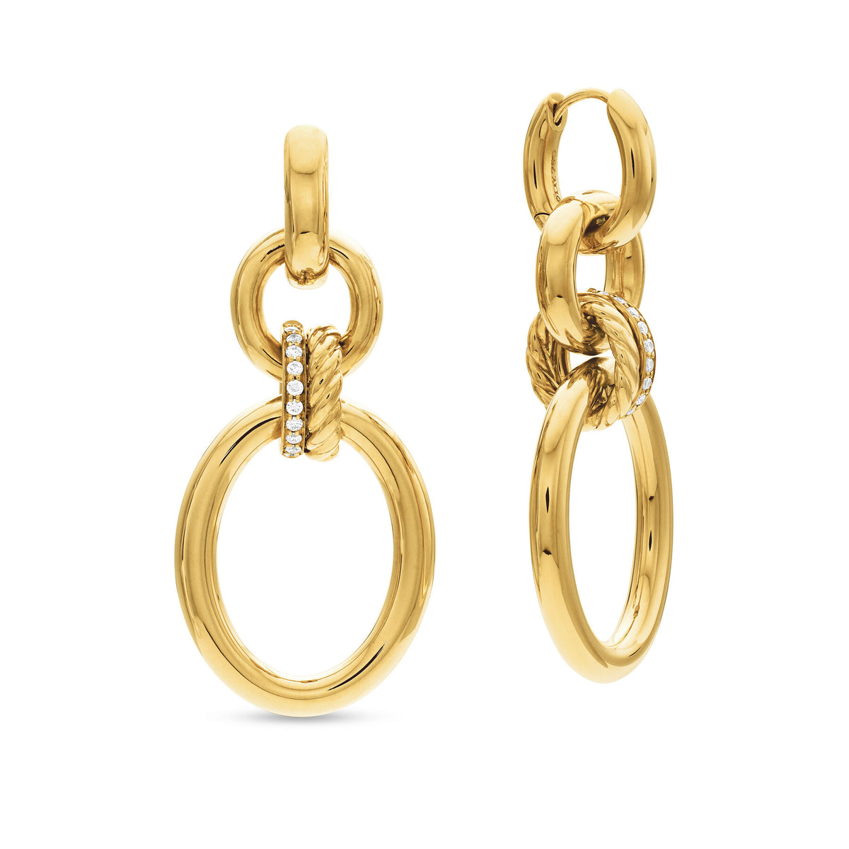 David Yurman Yellow Gold Mercer Circular Drop Earrings with Diamonds