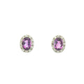 Estate White Gold Oval Amethyst and Diamond Halo Stud Earrings