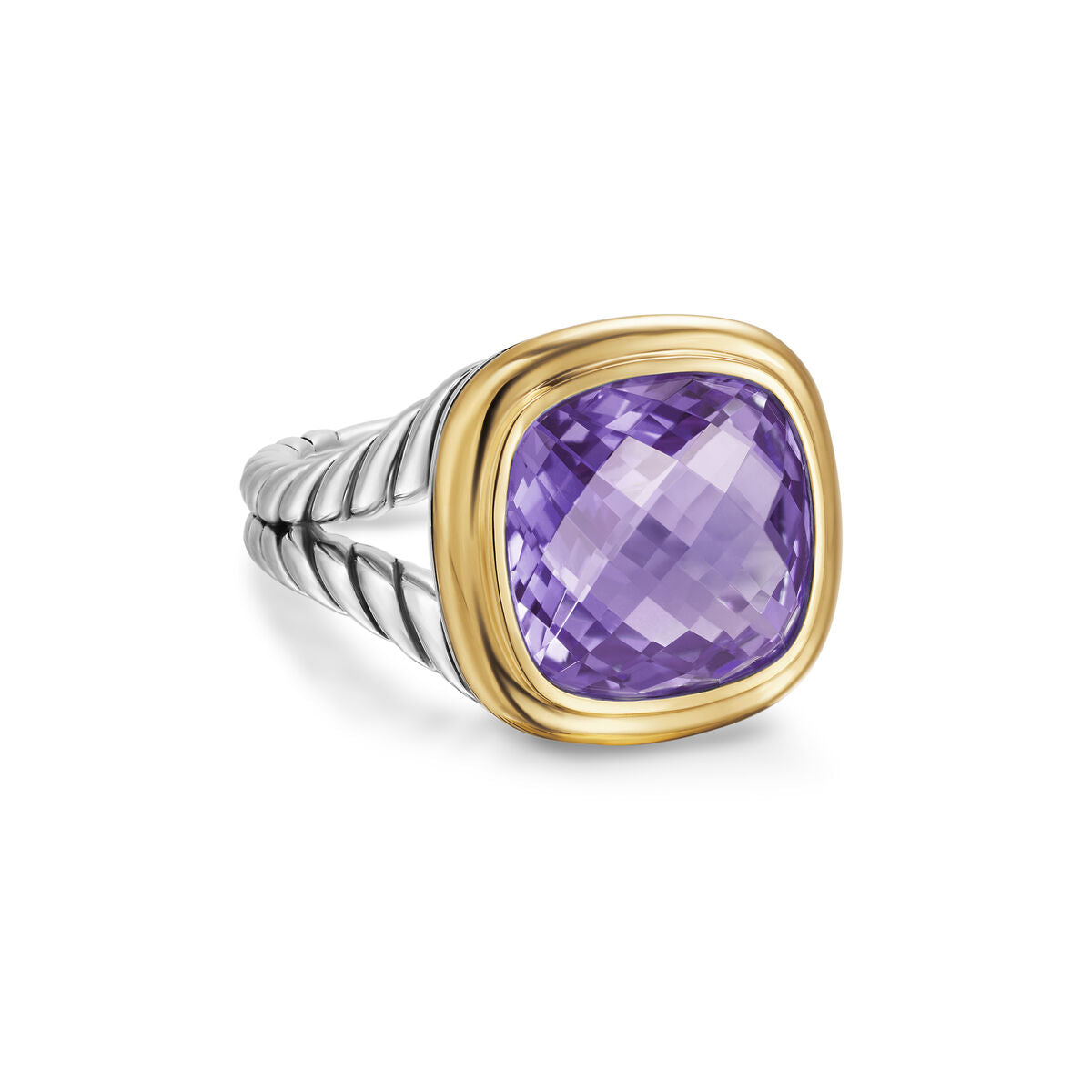 David Yurman Sterling Silver and Yellow Gold Albion Amethyst Ring