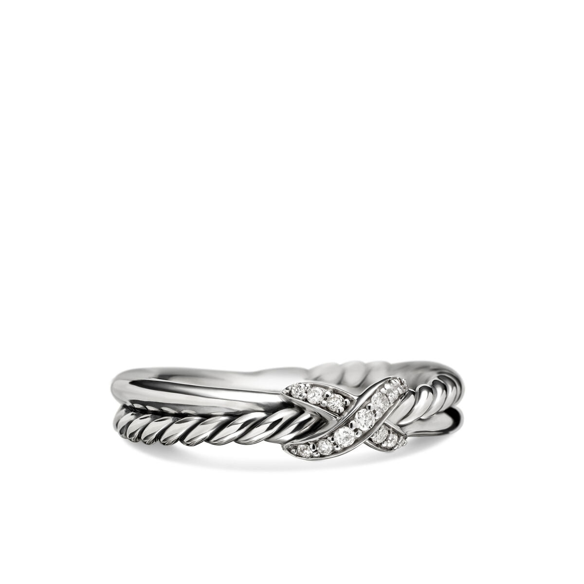 David Yurman Sterling Silver Petite X Ring with Diamonds