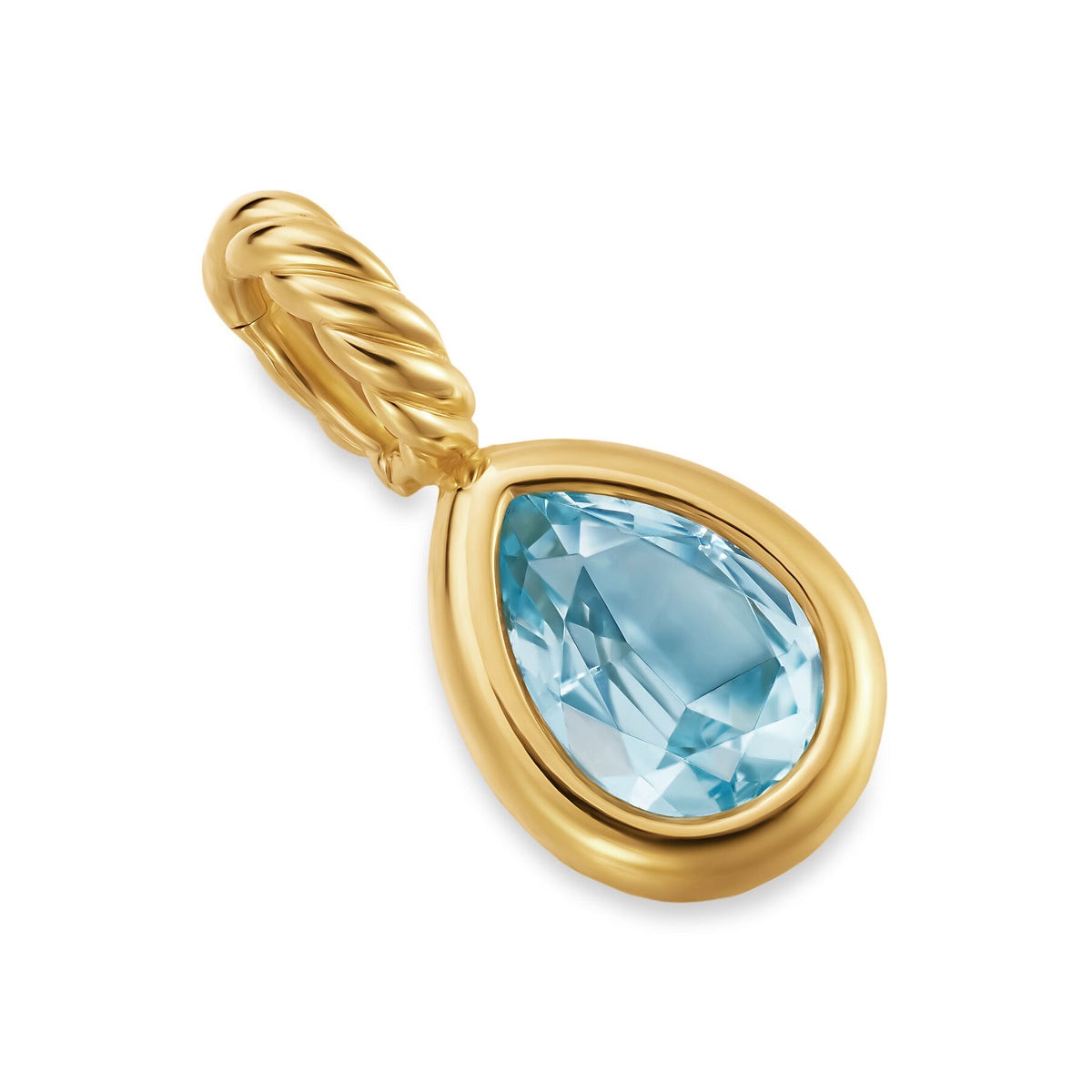 David Yurman 18 Karat Yellow Gold 7 mm Mini Pear Sky Blue Topaz Enhancer