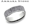 Ammara Stone White Gold and Gray Tantalum Split Wood Grain Center Wedding Band