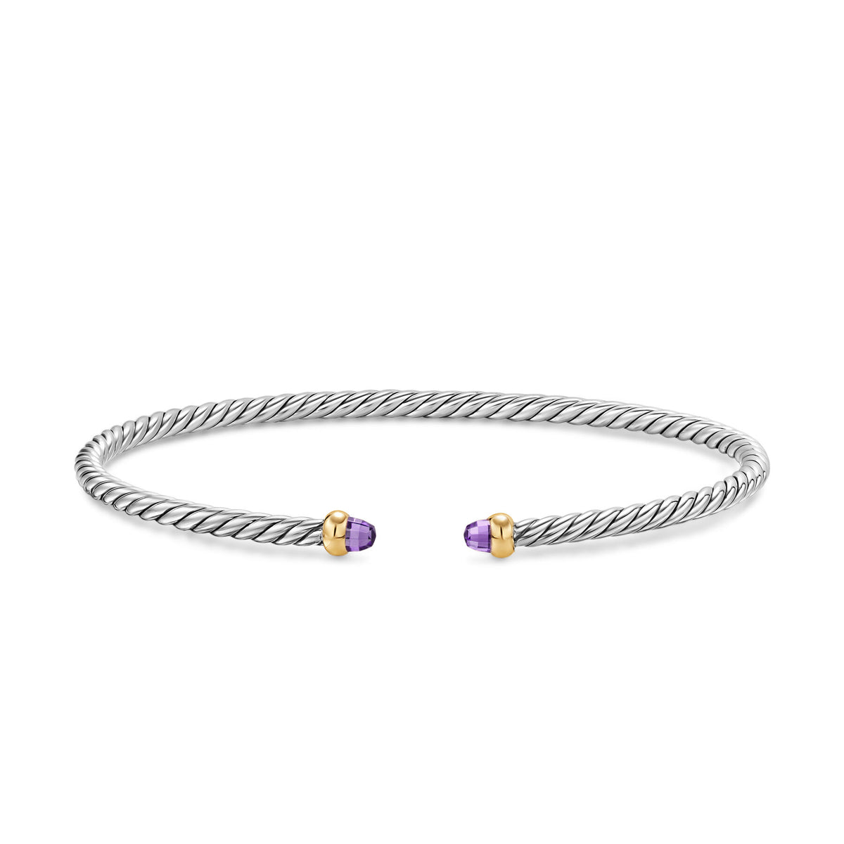 David Yurman Sterling Silver and Yellow Gold Micro Cable Flex Amethyst Bracelet