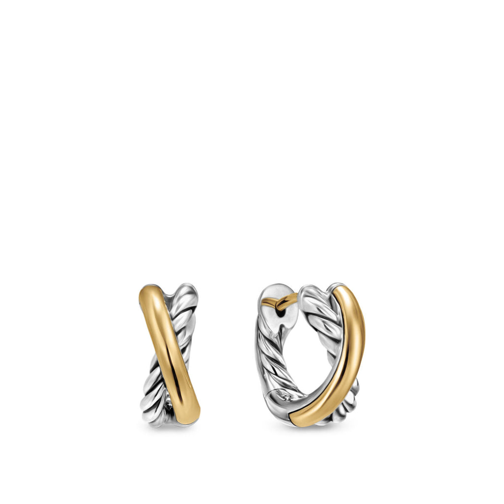 David Yurman Sterling Silver and Yellow Gold Bold Crossover Huggie Earrings