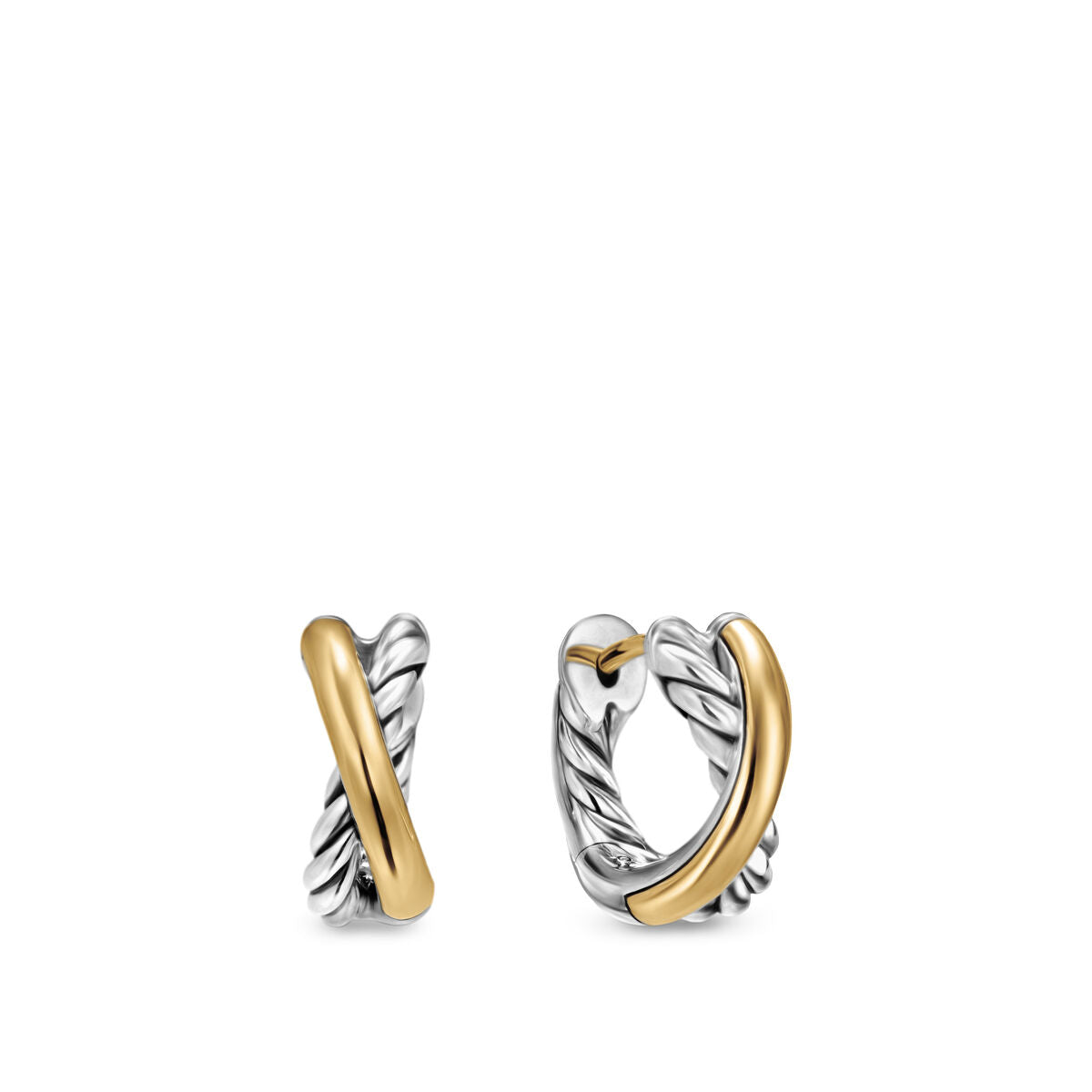 David Yurman Sterling Silver and Yellow Gold Bold Crossover Huggie Earrings