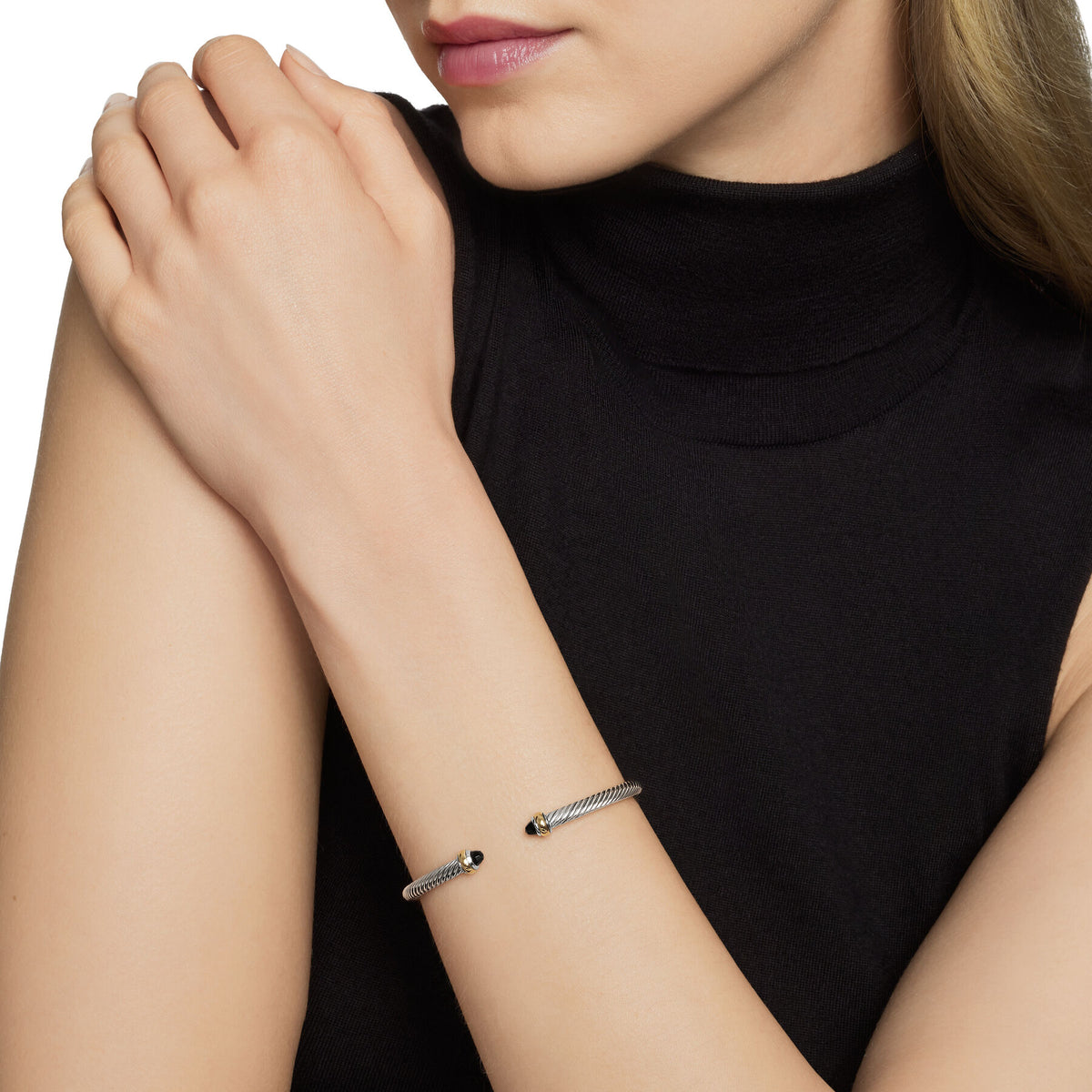 David Yurman Sterling Silver and Yellow Gold Classic Cable Black Onyx Bracelet