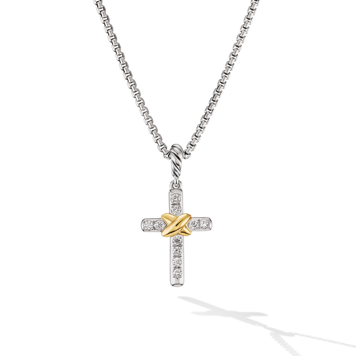 David Yurman Silver and Yellow Gold Petite Cross Charm Necklace