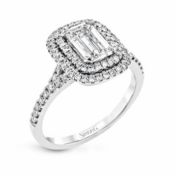 Emerald - Cut Double - Halo Engagement Ring In 18k Gold With Diamonds - Simon G. Jewelry