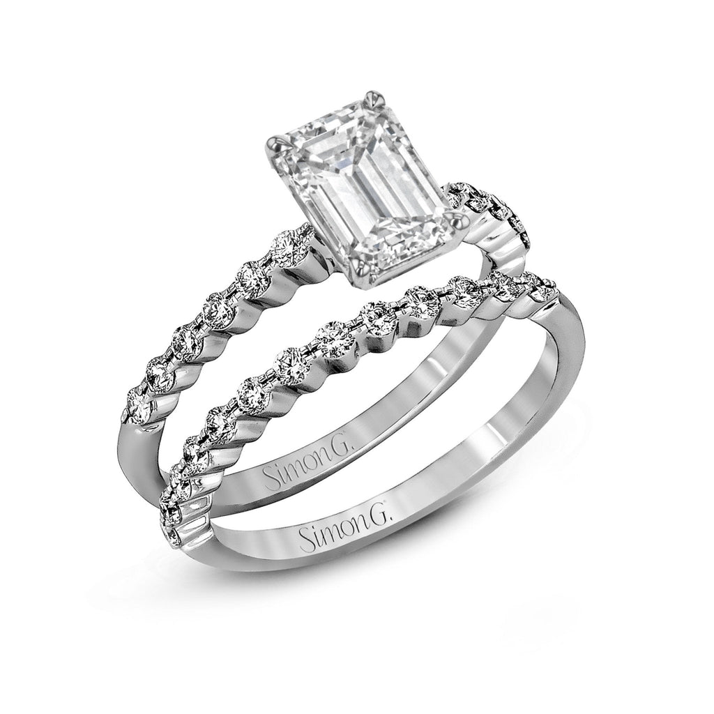 Emerald - cut Engagement Ring & Matching Wedding Band in 18k Gold with Diamonds - Simon G. Jewelry