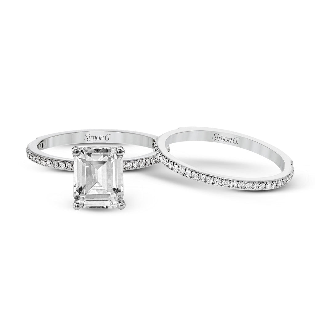 Emerald - cut Engagement Ring & Matching Wedding Band in 18k Gold with Diamonds - Simon G. Jewelry