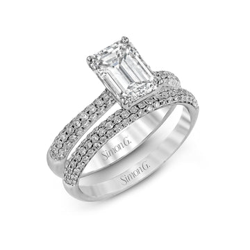 Emerald - cut Engagement Ring & Matching Wedding Band in 18k Gold with Diamonds - Simon G. Jewelry